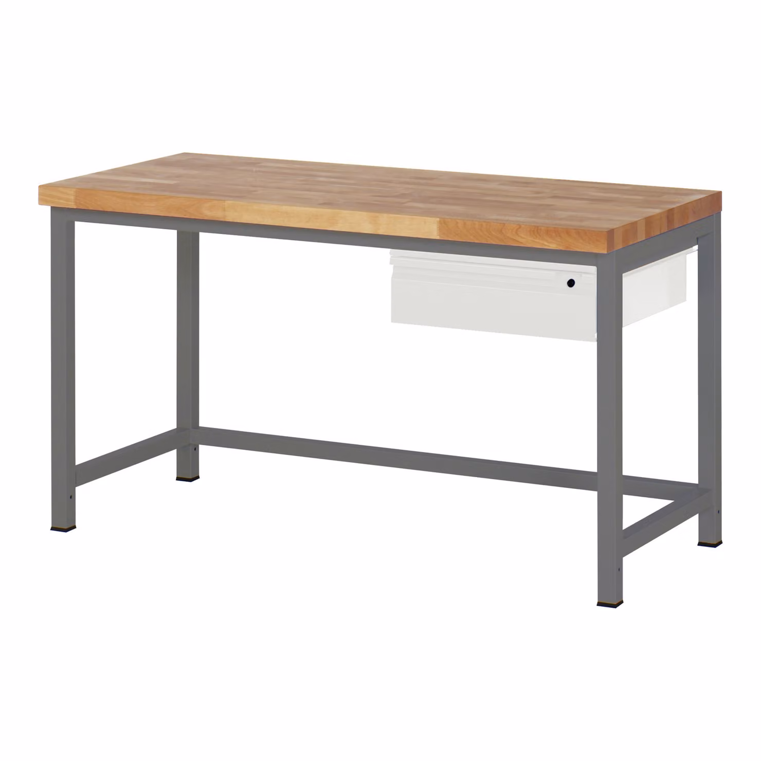 Banco da lavoro regolabile in altezza STIER Premium, 1 cassetto, 150x70x84-104 cm, acciaio e faggio