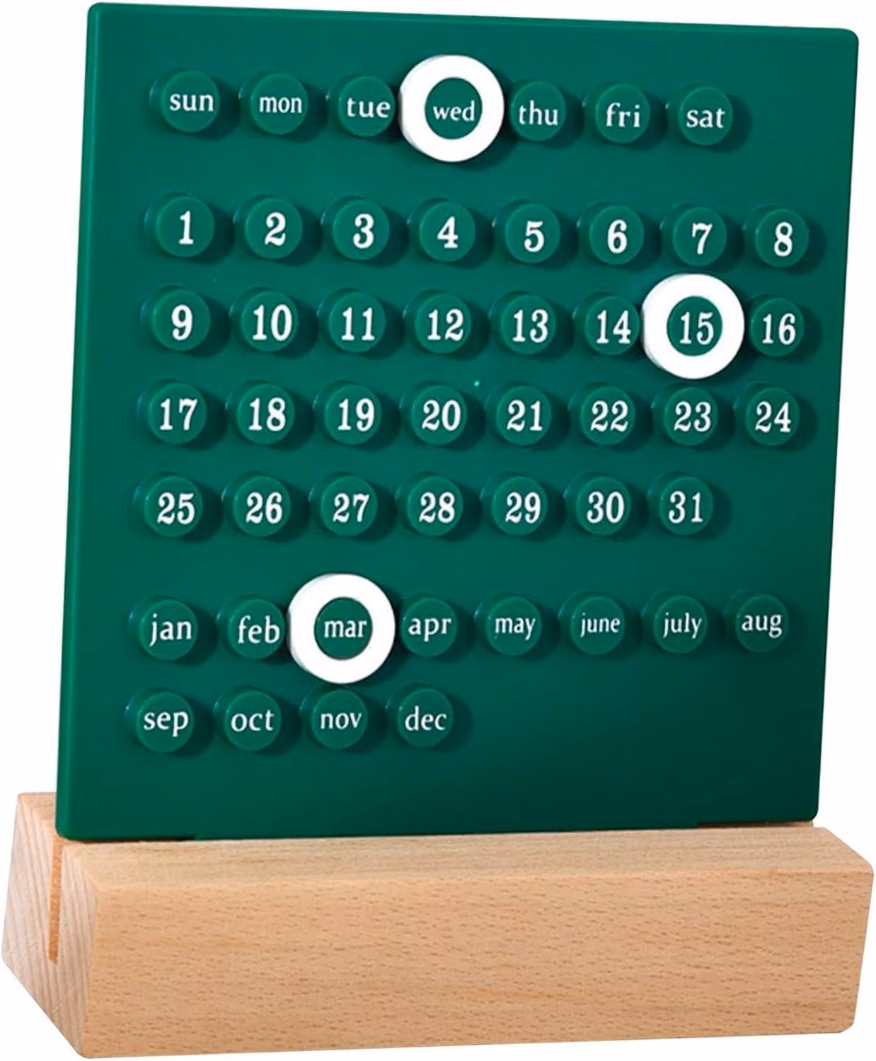 Calendario da scrivania in legno, modello "Perpetuelle", con anello decorativo, per 12 mesi