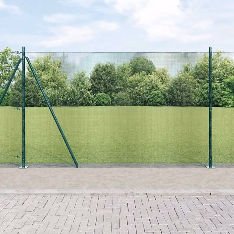Recinzione metallica saldata vidaXL con base in cemento e palo verde, L: 25 m, H: 1,6 m