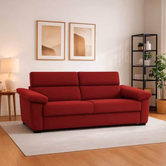 Divano Fisso 2 Posti Gorreto DMORA Rosso Made in Italy con Rivestimento Sfoderabile L: 205 cm, P: 95 cm, H: 100 cm