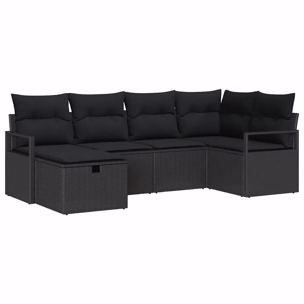 Set Divano da Giardino vidaXL 6 Pezzi in Polyrattan Nero con Cuscini e Tavolino da Esterno – 2