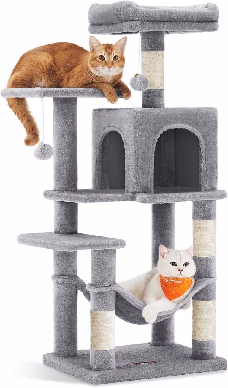 Albero per gatti alto 112 cm, con cuccia e 4 pali per graffiare