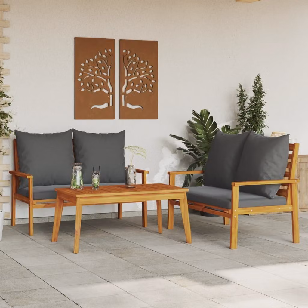 Maison Exclusive - Set Mobili da Giardino 3pz con Cuscini Legno Massello di Acacia