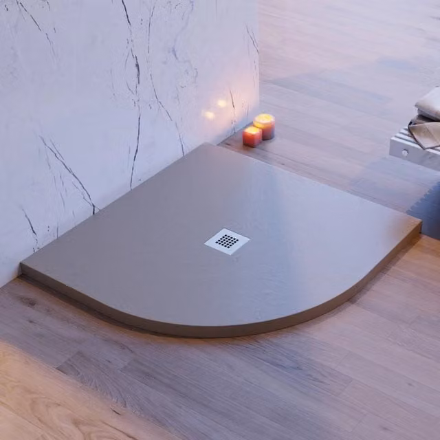 Piatto doccia semicircolare sabbia effetto pietra cemento, misura 90x90