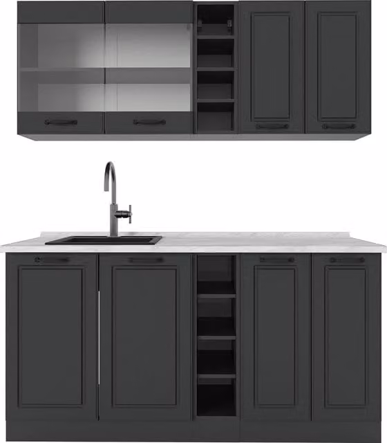 Cucina completa R-Line Vicco colore Antracite con piano in marmo, L: 160 cm, P: 60 cm, H: 81,6 cm