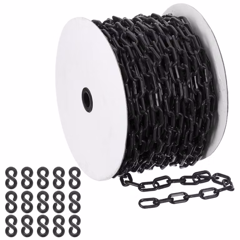Catena in plastica, lunghezza 40 metri, diametro 6 mm, colore nero, con 15 ganci, per delimitazioni
