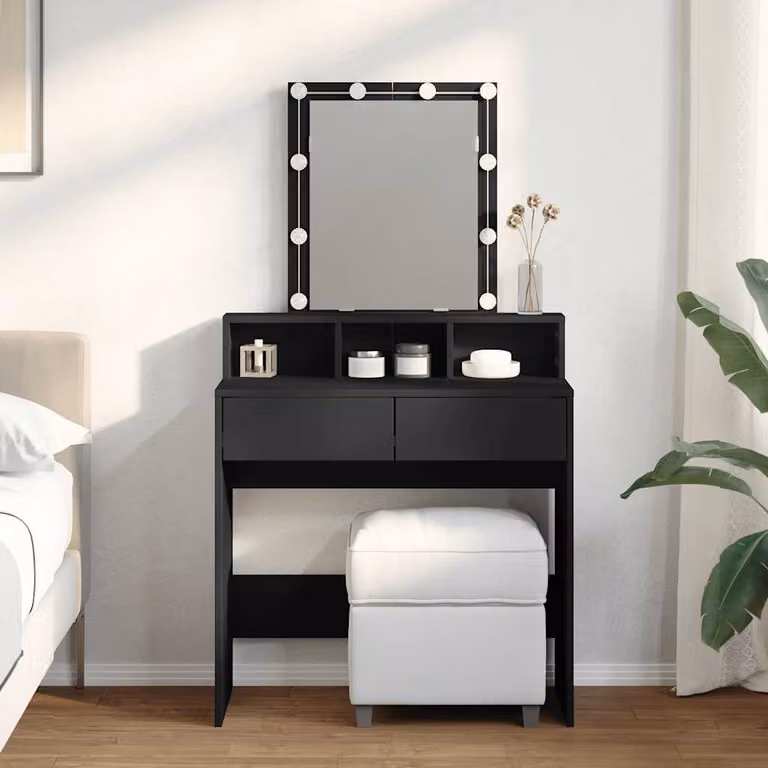 vidaXL Toeletta Hollywood con LED Nera L: 80 cm, P: 41 cm, H: 144,5 cm