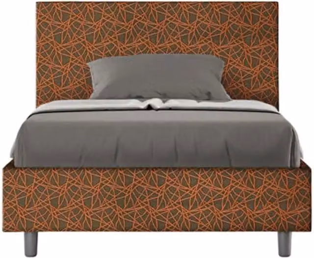 Letto una piazza e mezza con rete imbottito 120x190 tessuto Era 4 arancio Adele