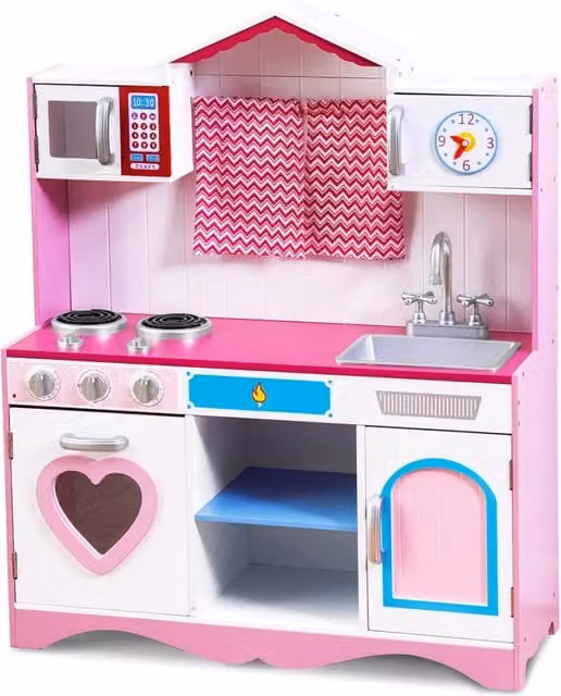 Cucina da gioco con lavello rubinetto forno a microonde fornelli per bambini, Set da cucina da gioco 82x30x100,5cm-Cucine giocattoli
