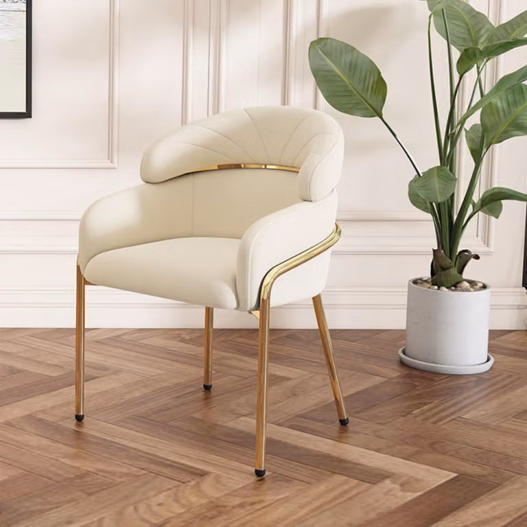 Sedia da pranzo Sweiko, singola, lusso leggero, soggiorno, camera da letto, sedia per il tempo libero, con quattro gambe in metallo, velluto, beige