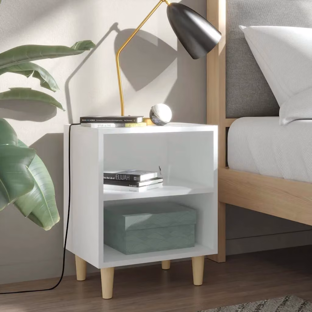 Comodino vidaXL in stile scandinavo con gambe in legno massello, Bianco opaco, L 40 cm x P 30 cm x H 50 cm