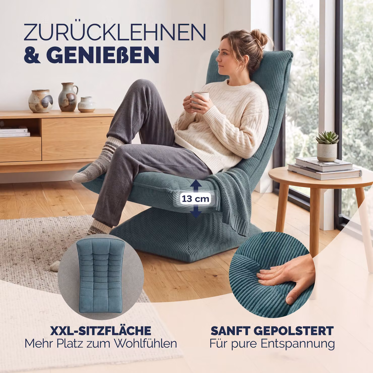 Poltrona relax Aberdeen Casaria grigio in velluto, girevole a 360° con braccioli e struttura in metallo – 2