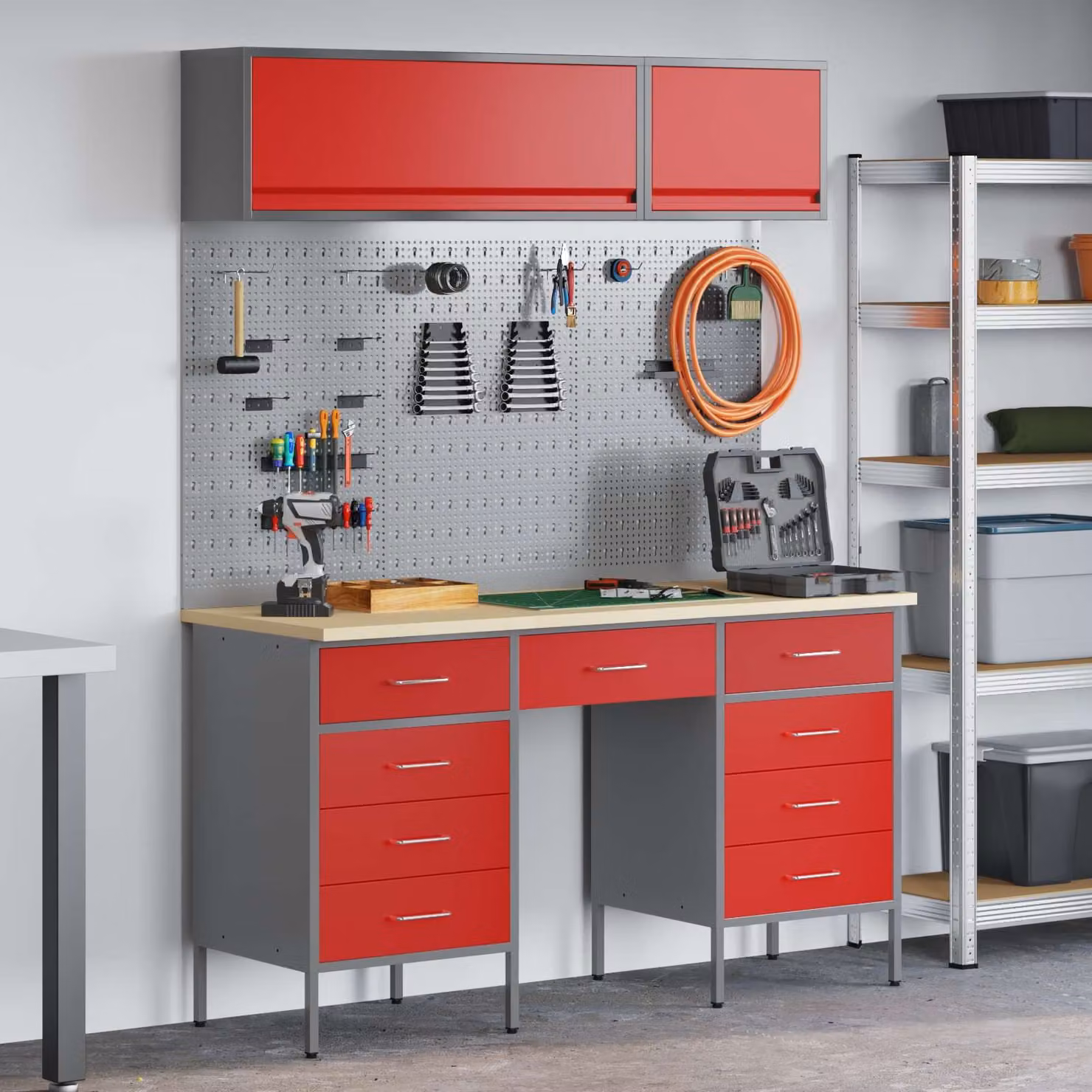 vidaXL Set di mobili da lavoro con cassetto 8 pz Rosso