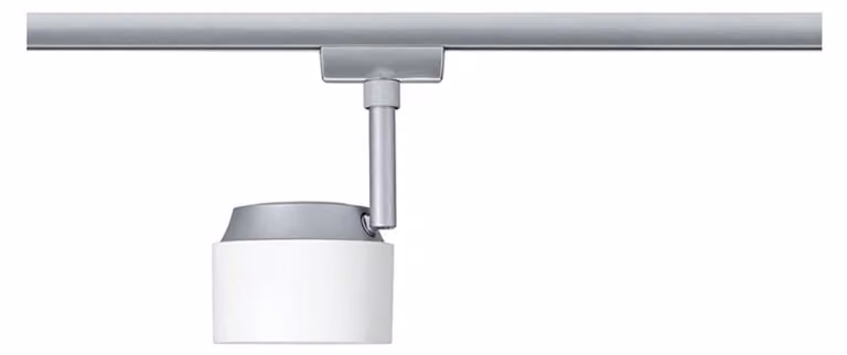 Paulmann URail, faretti a binario LED, modello "Pane", singolo faretto, 400 lumen, 7,4W, 2700K, dimmerabile, 230V, colore bianco, finitura cromata opaca, modello 95374, equivalente a 50W