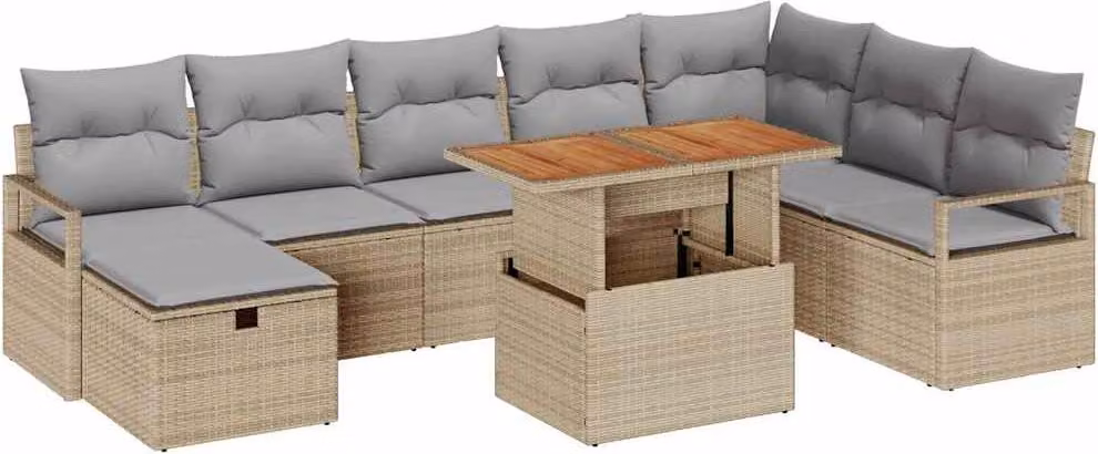 Set Divano da Giardino con cuscino 9 pcs Beige polyrattan