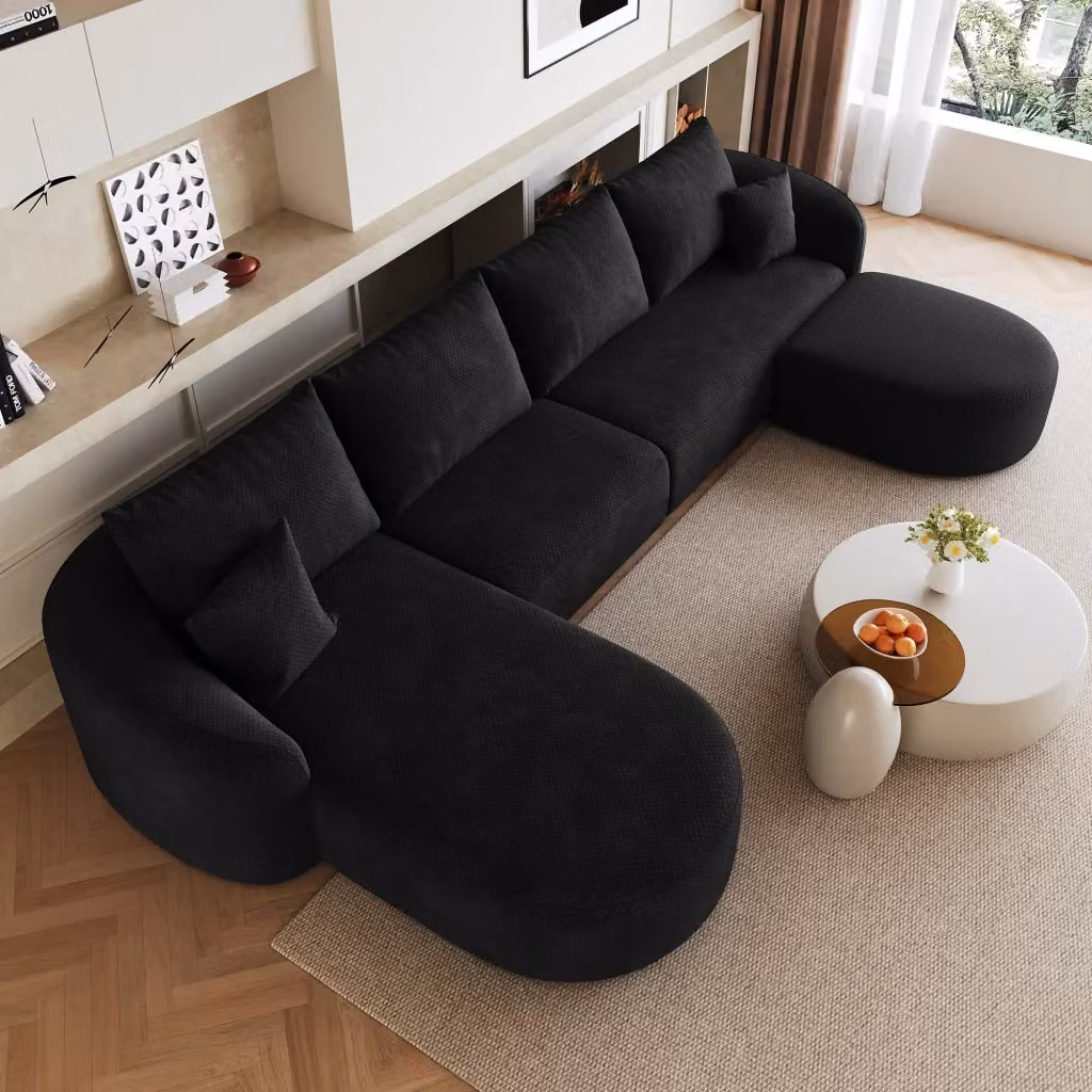 Divano angolare modulare moderno OKWISH in tessuto nero per soggiorno e camera da letto L/P/H: 336 x 168 x 85 cm – 2