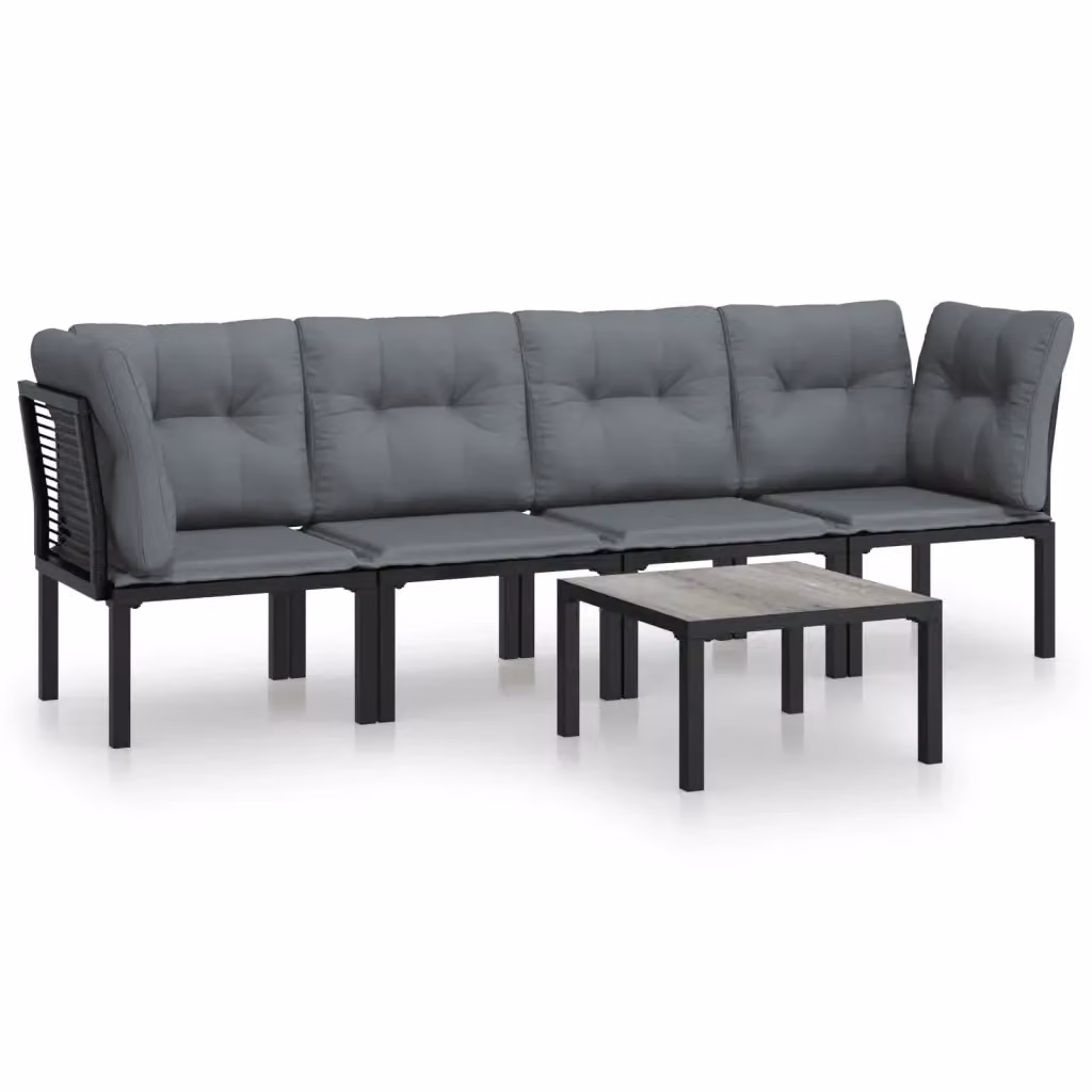 Set Salotto da Giardino vidaXL 5 Pezzi Moderno in Polyrattan con Cuscini Grigio e Nero – 2