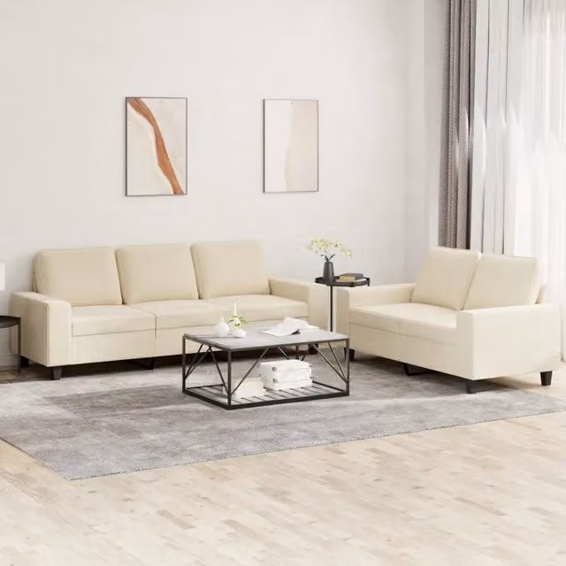 Set di divani 2 pezzi vidaXL in tessuto beige per soggiorno con un divano a 2 posti e un divano a 3 posti