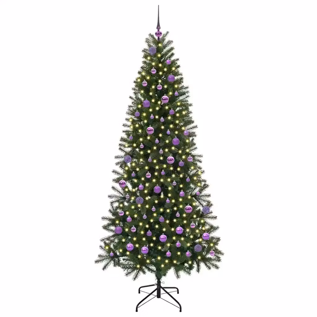 Albero di Natale artificiale moderno vidaXL verde con 300 LED luce bianca calda in PE e PVC, Altezza: 210 cm – 2