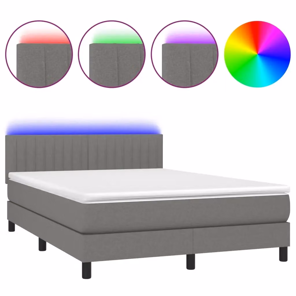 Letto Ibrido vidaXL con Materasso e Illuminazione LED, Grigio Scuro, L/P/H: 140 x 190 x 88 cm – 2