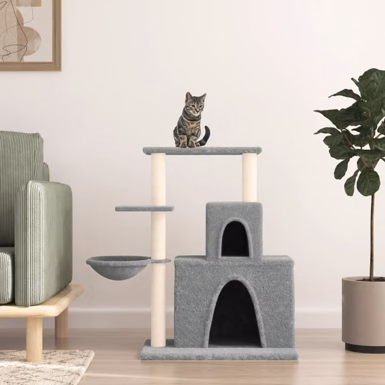Albero per gatti vidaXL con tiragraffi in sisal e cave, Grigio, Altezza: 83 cm