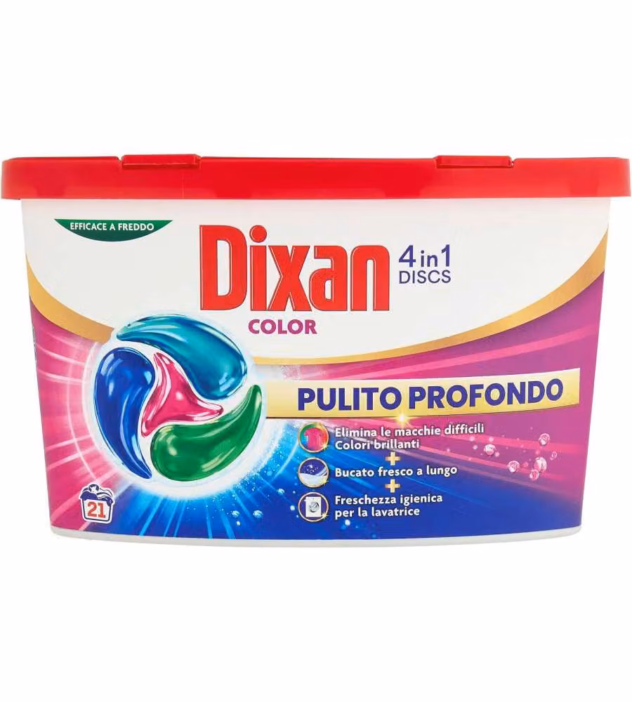 Dixan Detersivo Lavatrice Discs Color 21pz - Tablet Bianco, Lavaggi 21