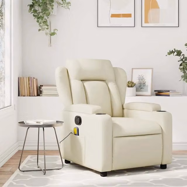Poltrona reclinabile relax vidaXL in similpelle beige con braccioli e leva manuale