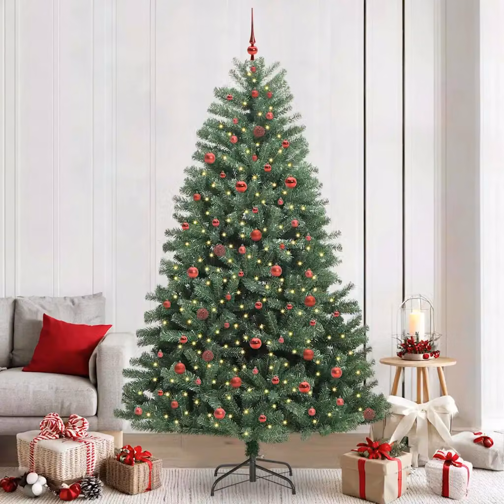 Albero di Natale Artificiale Moderno vidaXL Verde con Luci LED Warm White in PVC e Metallo – 1