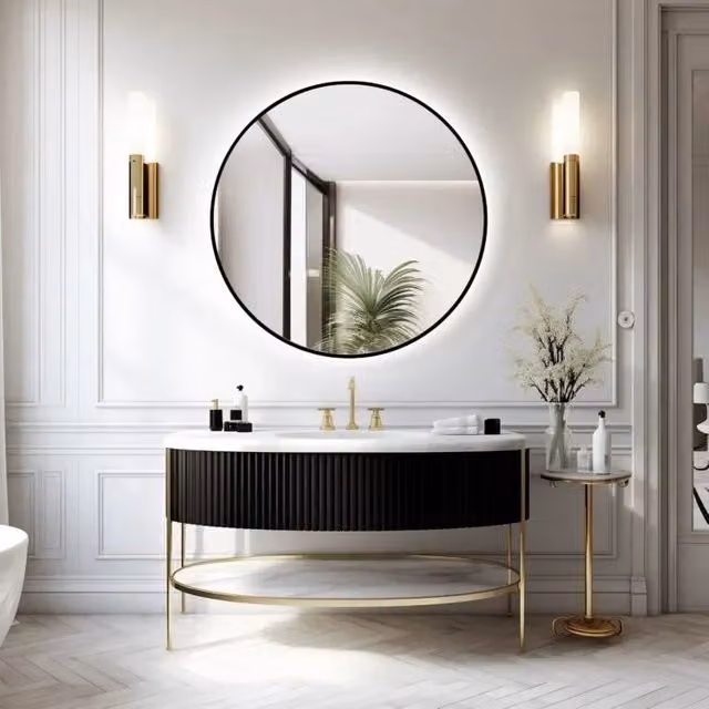 Specchio LED Ares Ducha rotondo nero con touch switch e regolazione luminosità Ø75 cm