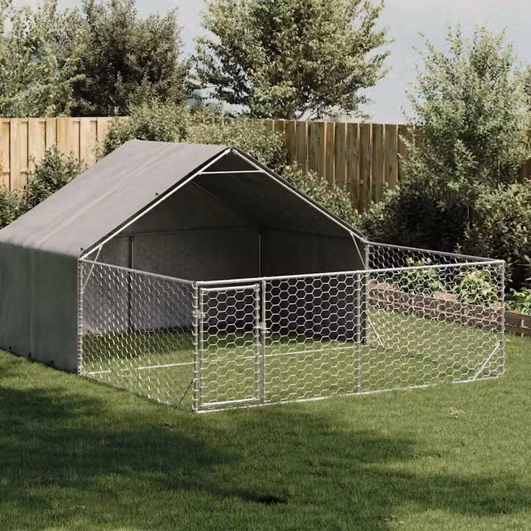vidaXL Cuccia per Cani da Esterno con Recinto in Acciaio Zincato Grigio L: 5 m, P: 3 m, H: 1,9 m