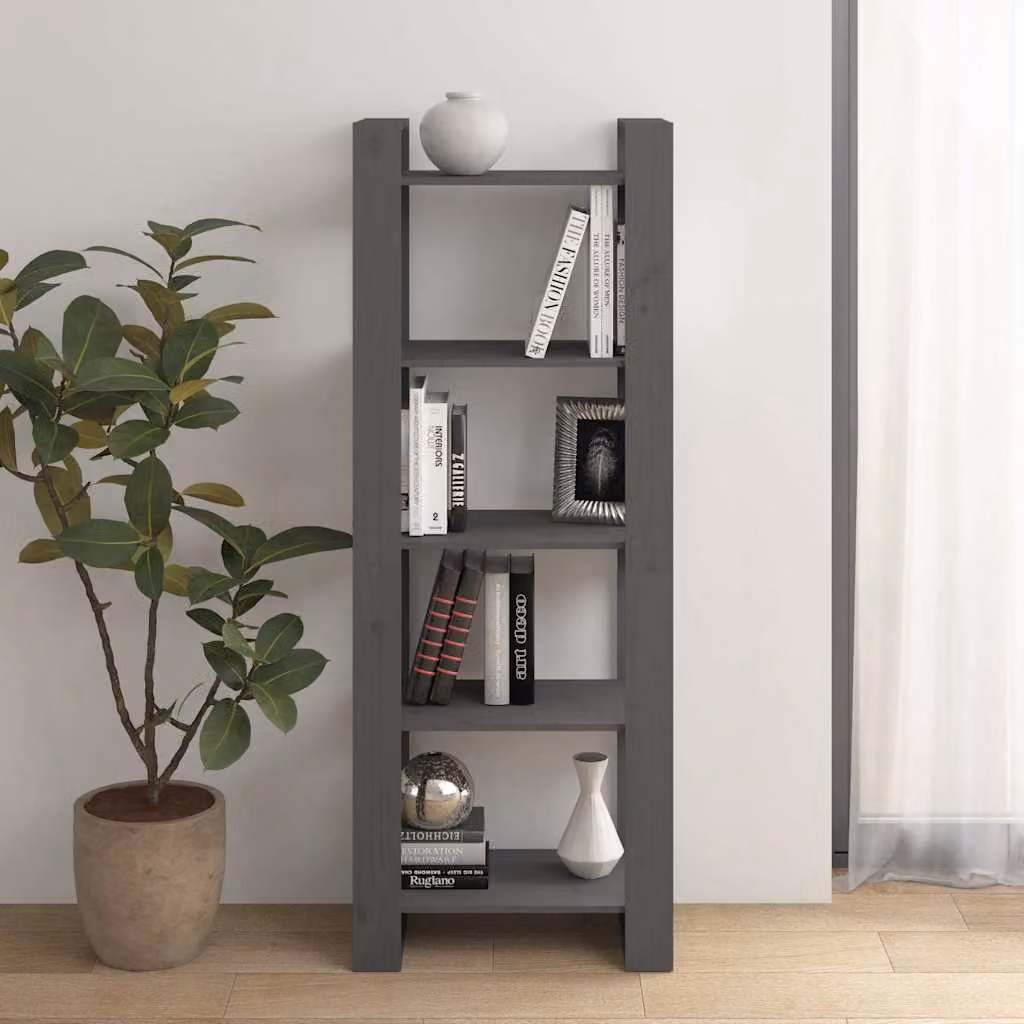 Libreria/Divisorio vidaXL in Legno di Pino Massello Grigio L: 60 cm, P: 35 cm, H: 160 cm