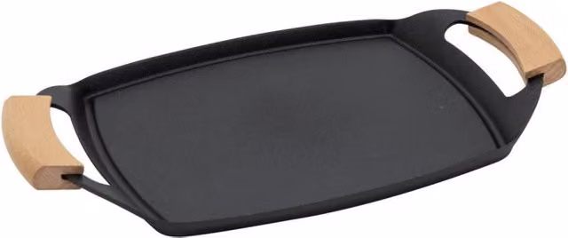 Set di 6 Bistecchiere Ovale Casa Collection in Alluminio Pressofuso con Rivestimento Antiaderente e Manici in Legno, Colore Nero, L: 36 cm, P: 22 cm – 1