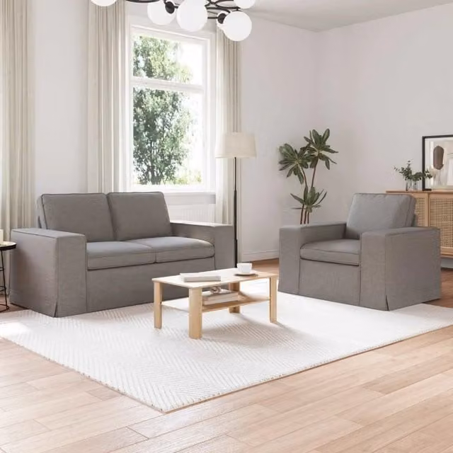 Set di 2 divani angolari moderni Talpa vidaXL in tessuto con coperture rimovibili, disponibili in beige o grigio – 1
