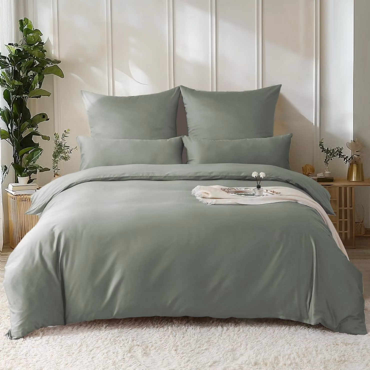 Set di lenzuola in raso di cotone, grigio, 200x200 cm, 3 pezzi, effetto rinfrescante
