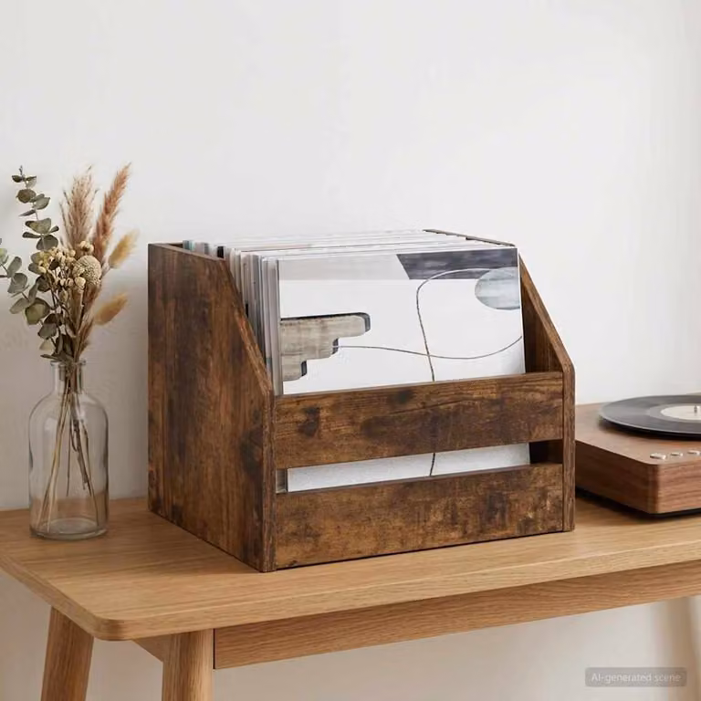 Scatola per album in vinile vidaXL colore Rovere Fumo L: 38 cm, P: 30 cm, H: 29 cm