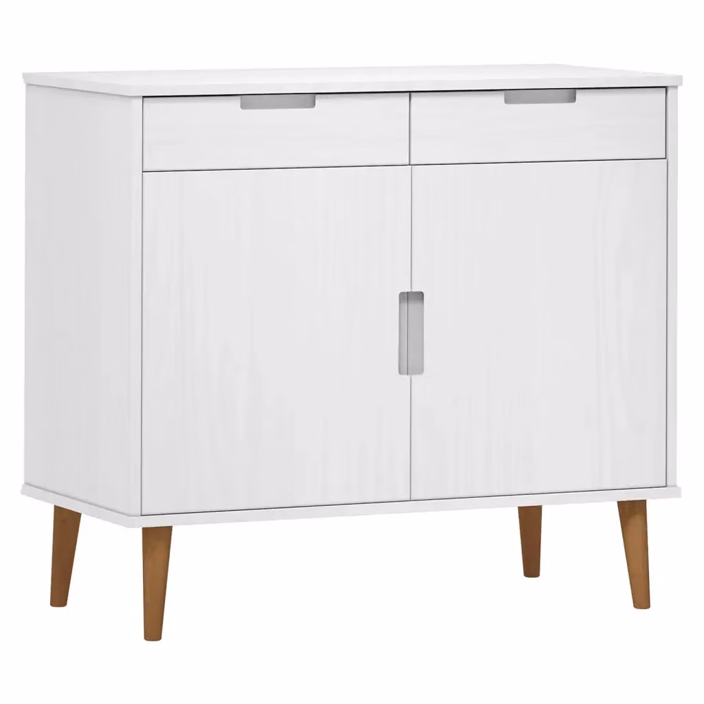 Credenza MOLDE vidaXL Bianca in Legno di Pino Laccato Stile Scandinavo L: 90 cm, P: 40 cm, H: 80 cm – 2