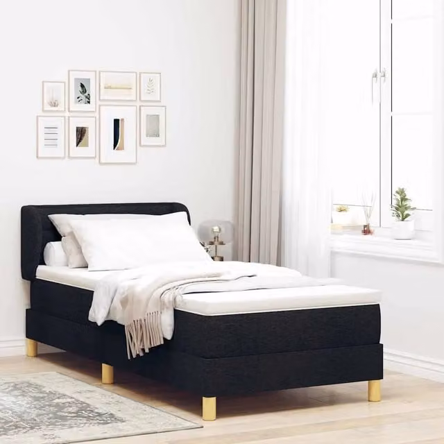 Letto a molle con materasso-Struttura Letto con Materasso Nero 100 x 200 cm Tessuto 350209