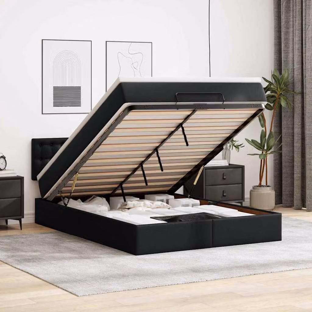 Pouf Letto vidaXL in Similpelle Nero con LED e Porta USB, L: 200 cm, P: 140 cm, H: 88 cm – 1