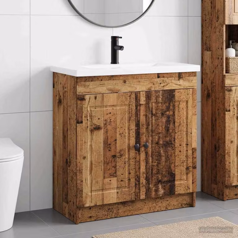 Set di mobili per il bagno vidaXL in legno antico marrone con ante a battente e ripiani interni L/P/H: 56 x 37,5 x 81 cm