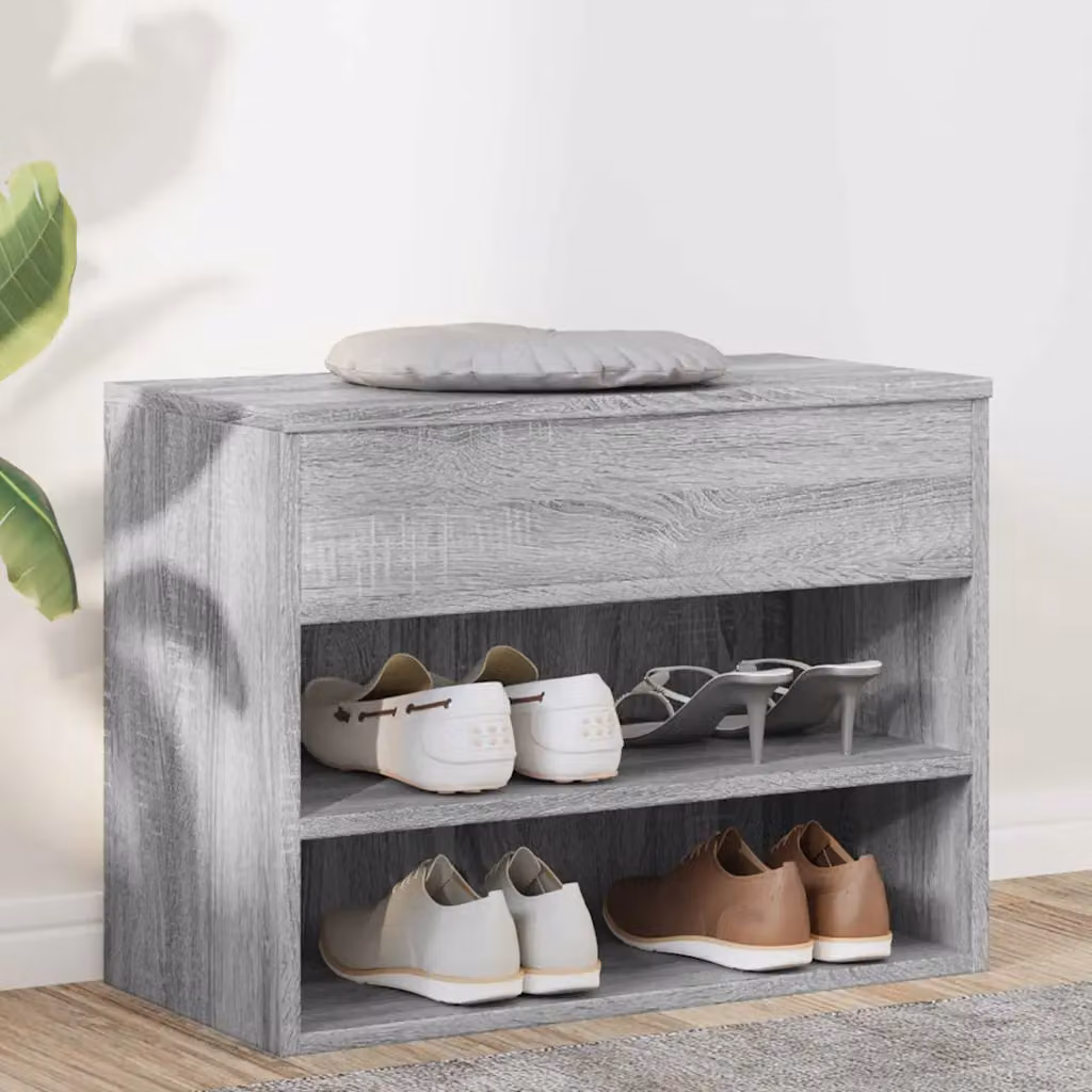Scarpiera moderna vidaXL in legno multistrato e MDF, colore Grigio Sonoma, L: 60 cm, P: 30 cm, H: 45 cm