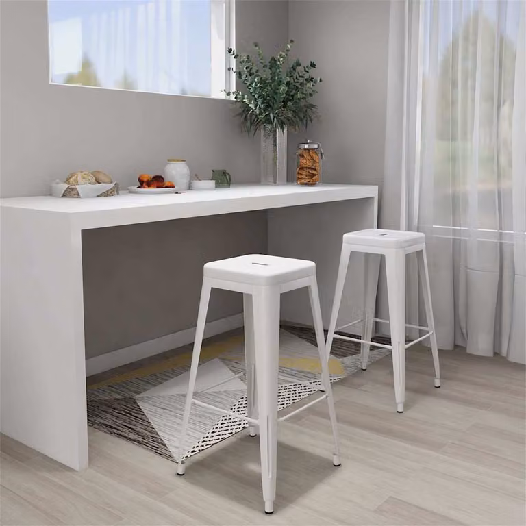 Set di 2 sgabelli da bar impilabili vidaXL in metallo bianco per cucina in stile industriale