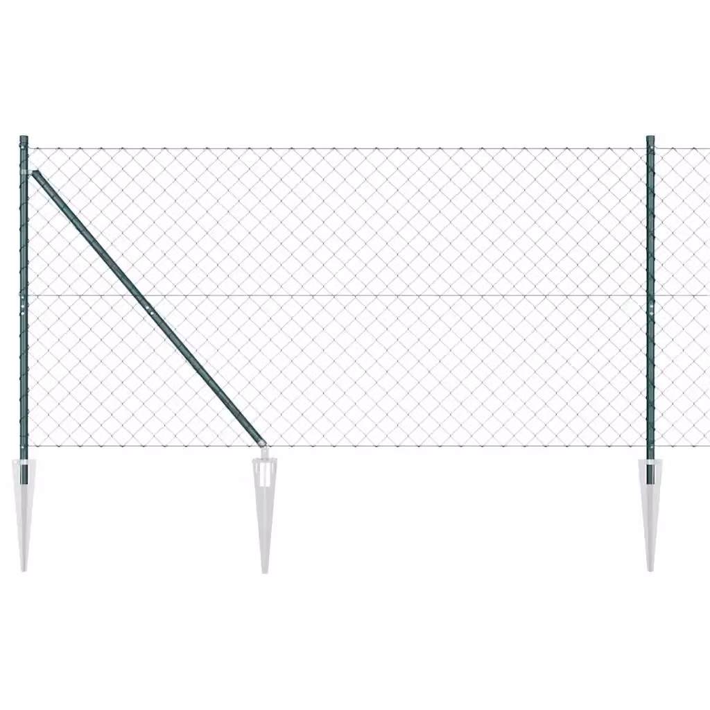 vidaXL Recinzione a maglie in acciaio rivestita in PVC Verde con pali per installazione nel terreno L: 14 m, H: 1,4 m – 2