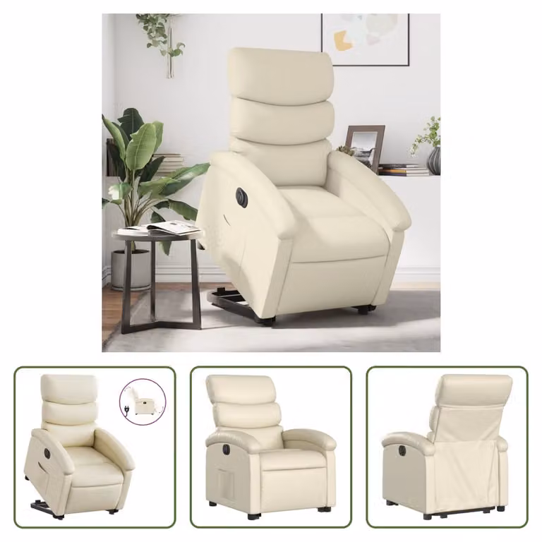 The Living Store Poltrona relax con supporto elettrico in Pelle finta color crema