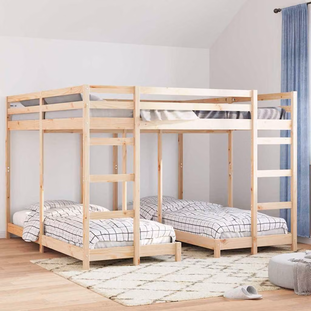 Struttura letto a castello triplo vidaXL in legno di pino naturale per bambini L: 80 cm, P: 200 cm, H: 207,5 cm