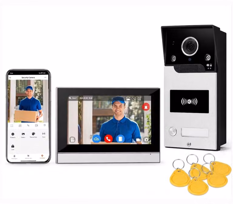 Videocitofono con telecamera, schermo touchscreen da 7 pollici, risoluzione Full HD 1080p, modello cablato a 4 fili, colore nero