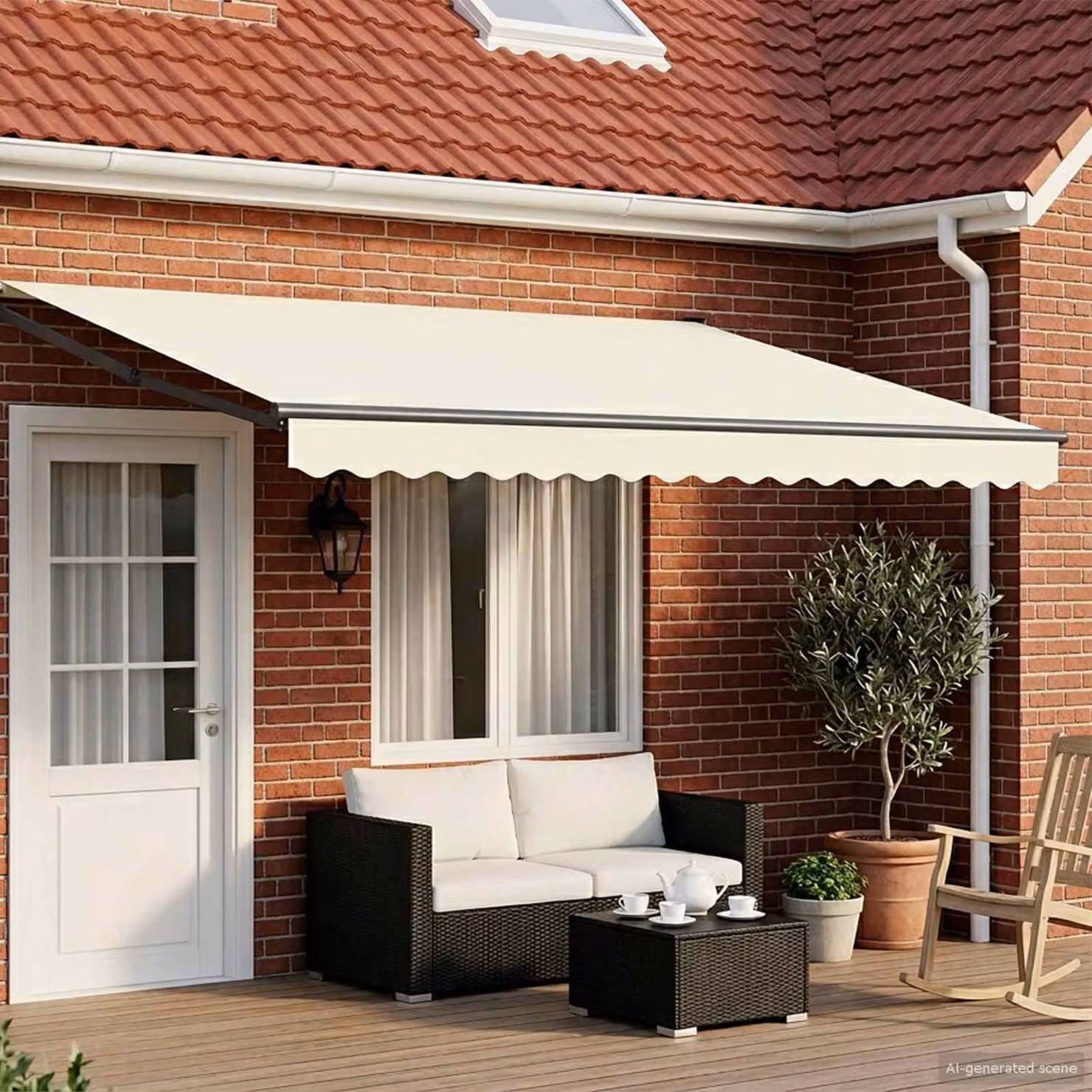 vidaXL Tenda retrattile manuale con LED in poliestere, colori beige e antracite, L 5 m x P 3 m