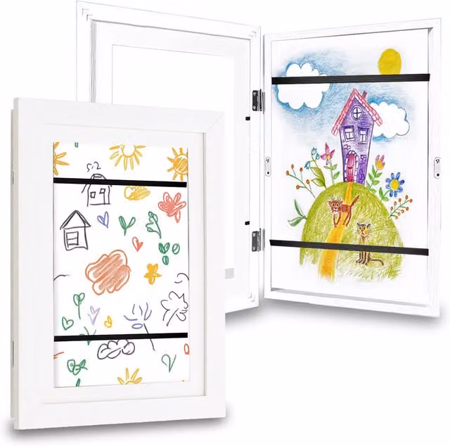 Set di 2 Cornici Espositive A4 Avilia Home Bianche con Vetrina e Chiusura Magnetica per Parete