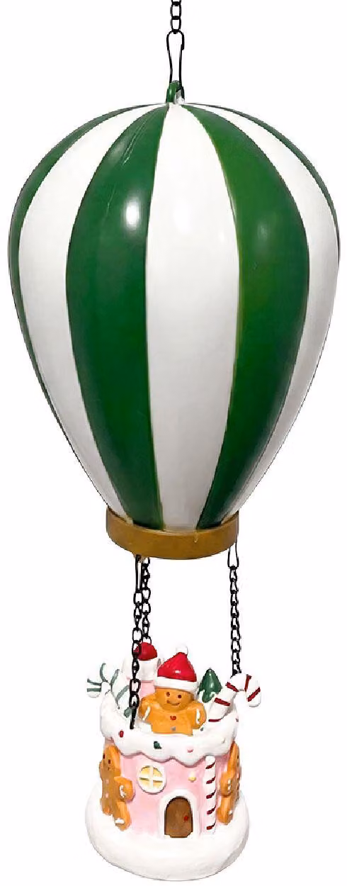 Clayre & Eef 6PR6503P, decorazione a forma di mongolfiera con luci LED, rosa e verde, 15x28 cm