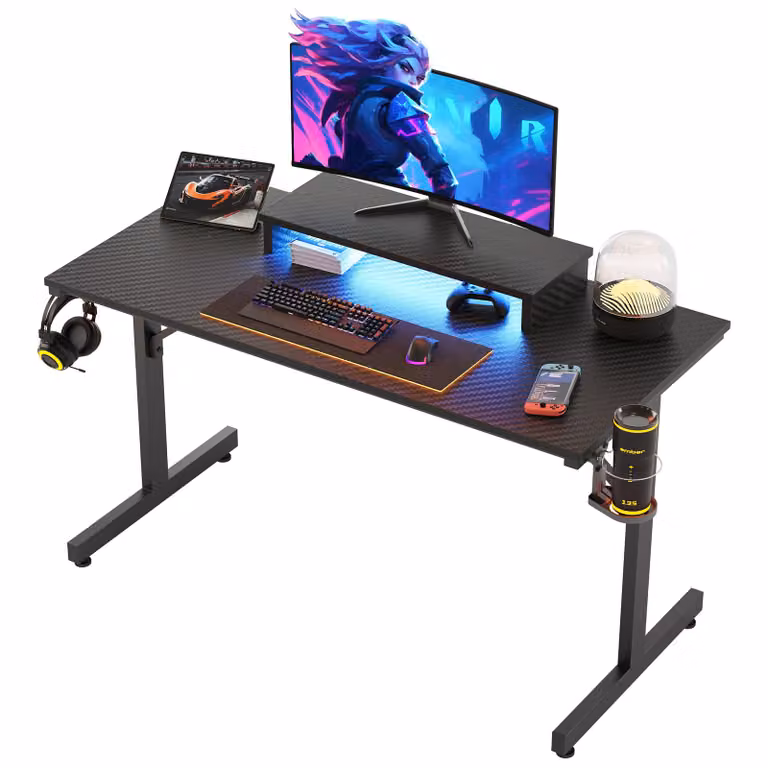 Scrivania da gioco Bestier da 107 cm, con illuminazione a LED, supporto per monitor, gancio per cuffie e portabicchieri