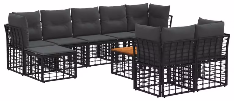 Set di divani da esterno 10 pcs Nero e Grigio scuro Poliestere